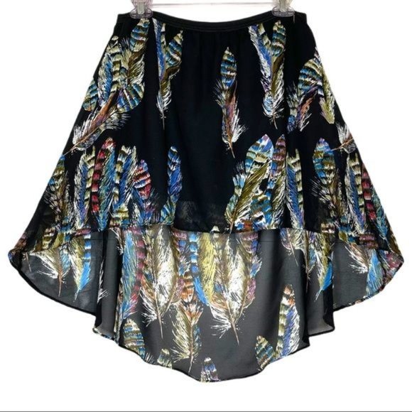 Apollo Skirt Black High Low Feather Print Size S - Picture 1 of 6